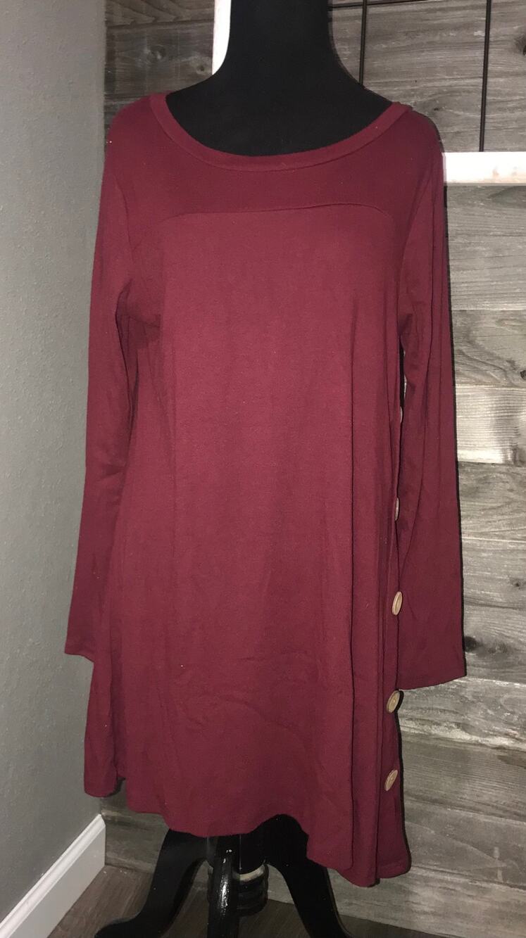 iGENJUN Maroon Long Sleeve Long Sweater dress W/buttons size small S